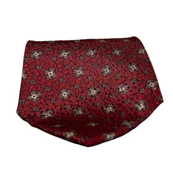 Giorgio Armani cravatte burgundy red plum gray floral print men’s designer tie - Picture 2 of 9